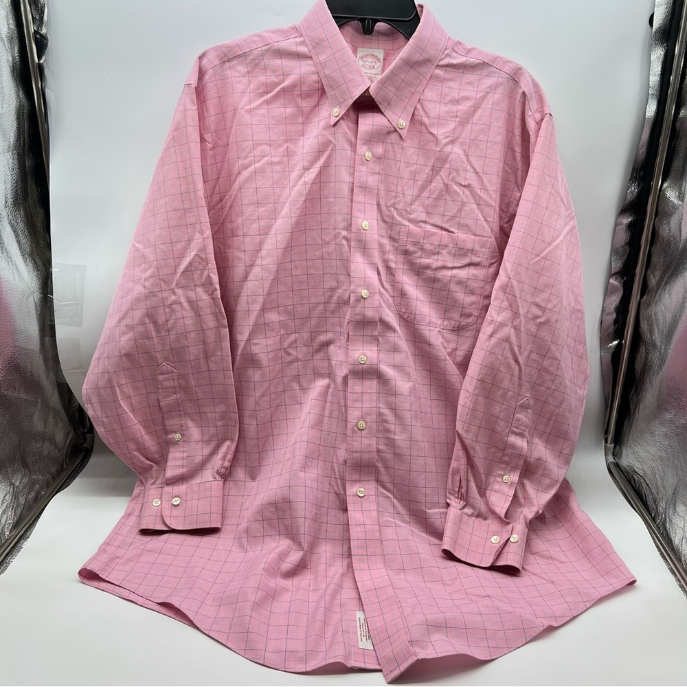 Brooks Brothers Pink w/Blue Checkered Button Down Dress Shirt-Size 17.5-2/3